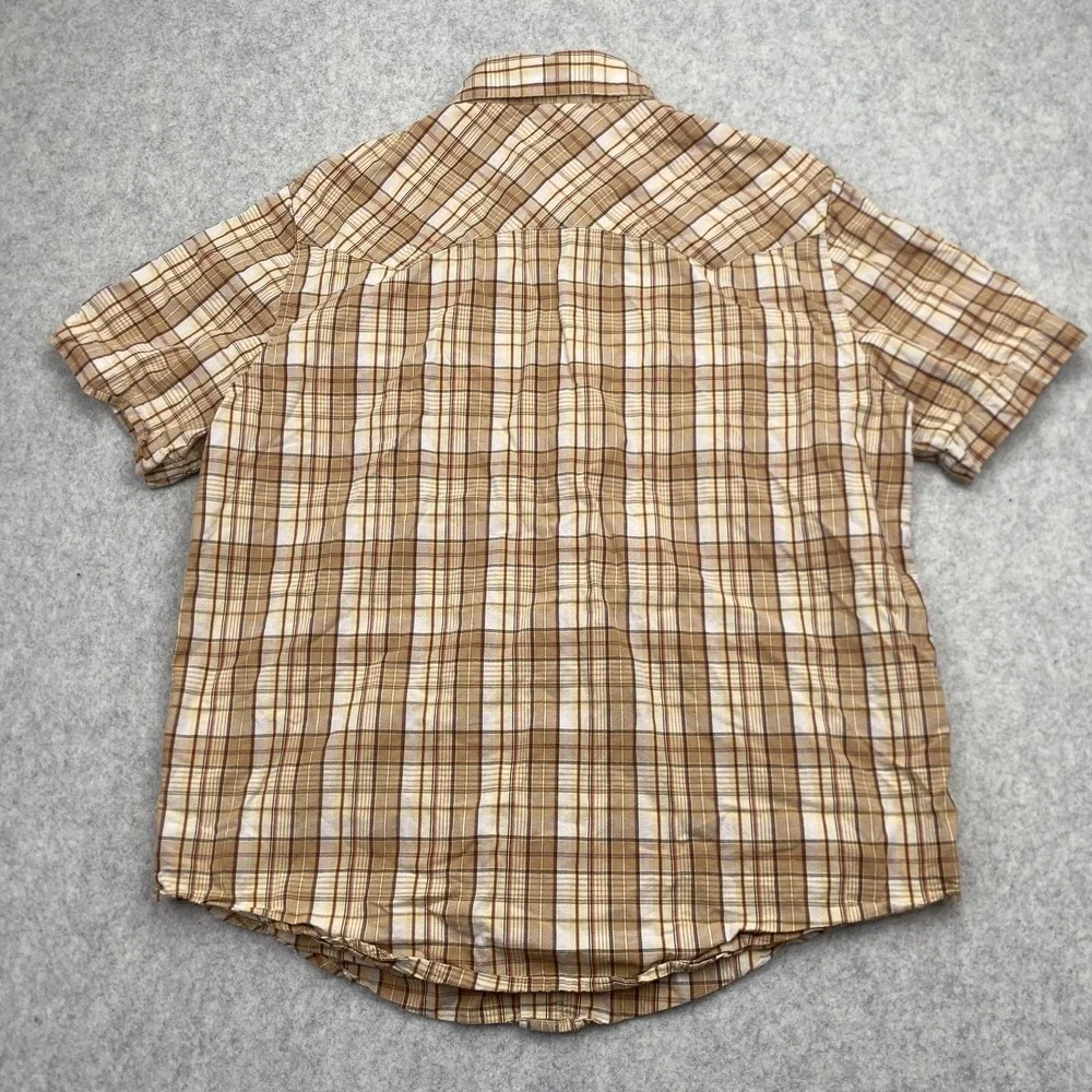 Levi's Shirt Mens Large Beige Plaid Western Pearl Snap Short Sleeve Casual